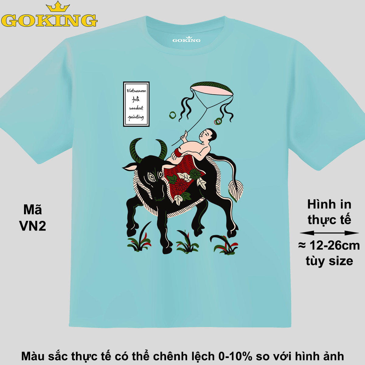 Mục đồng thả diều, mã VN2. Áo phông tranh Đông Hồ Việt Nam. Áo thun hàng hiệu Goking, form unisex cho nam nữ, trẻ em, bé trai gái. Quà tặng cao cấp cho gia đình, cặp đôi, doanh nghiệp, hội nhóm