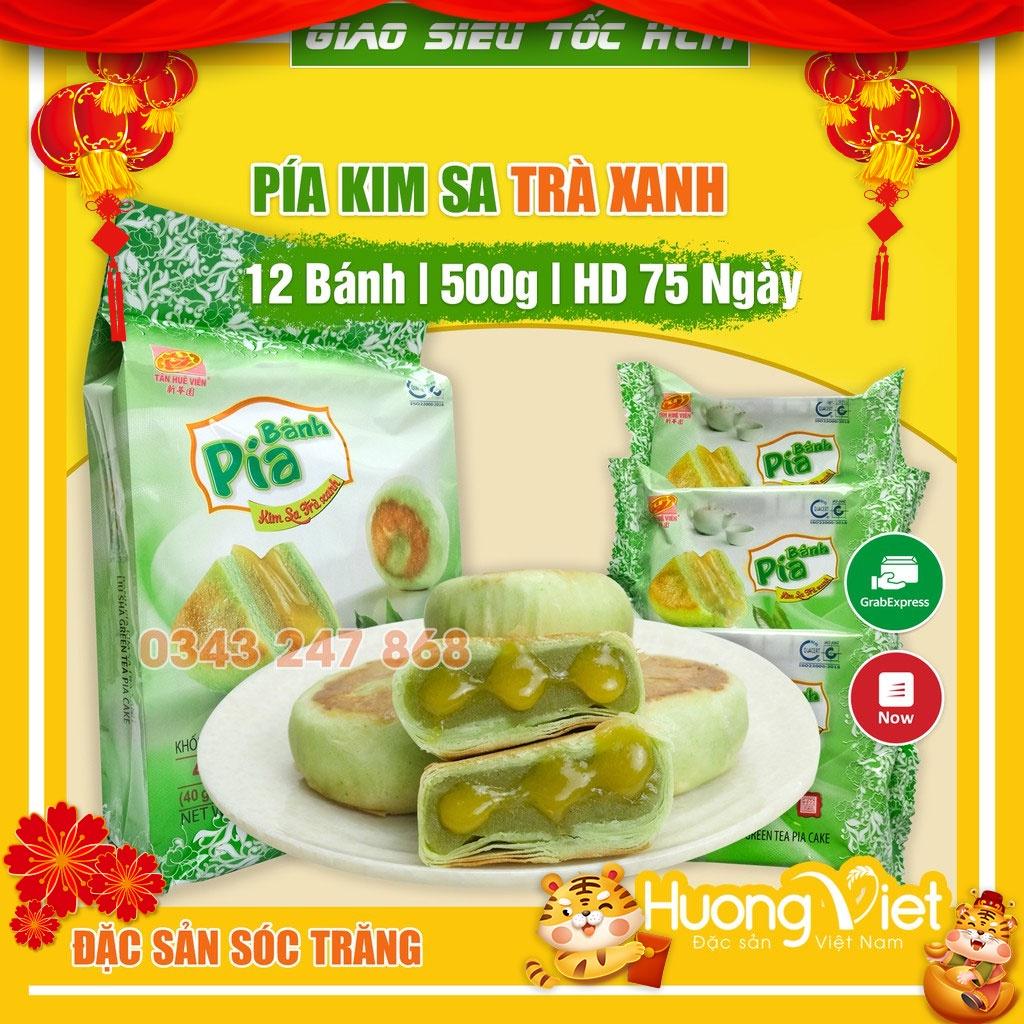 Bánh pía kim sa trà xanh tan chảy 500g, bánh pía Tân Huê Viên Sóc Trăng không sầu riêng