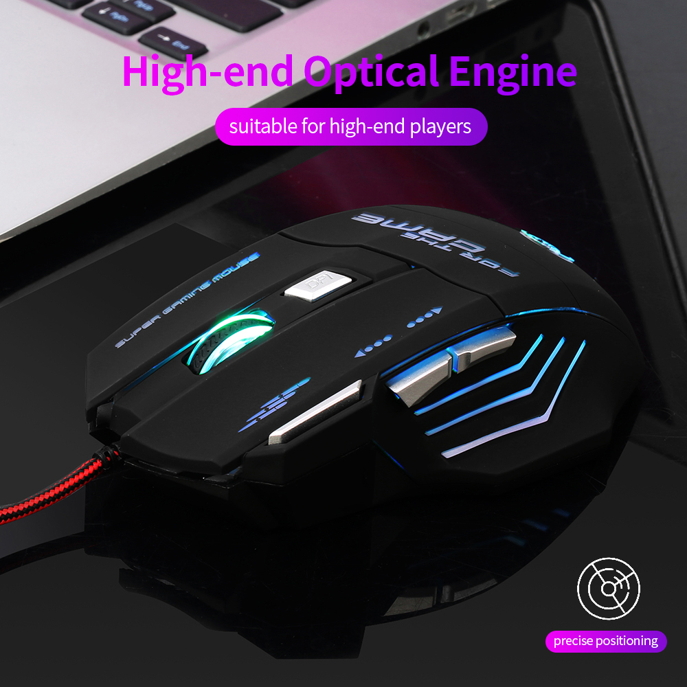 HXSJ S300 Ergonomic Wired Gaming Mouse Colorful Breathing Light Gaming Mouse with Adjustable DPI for High-end Players