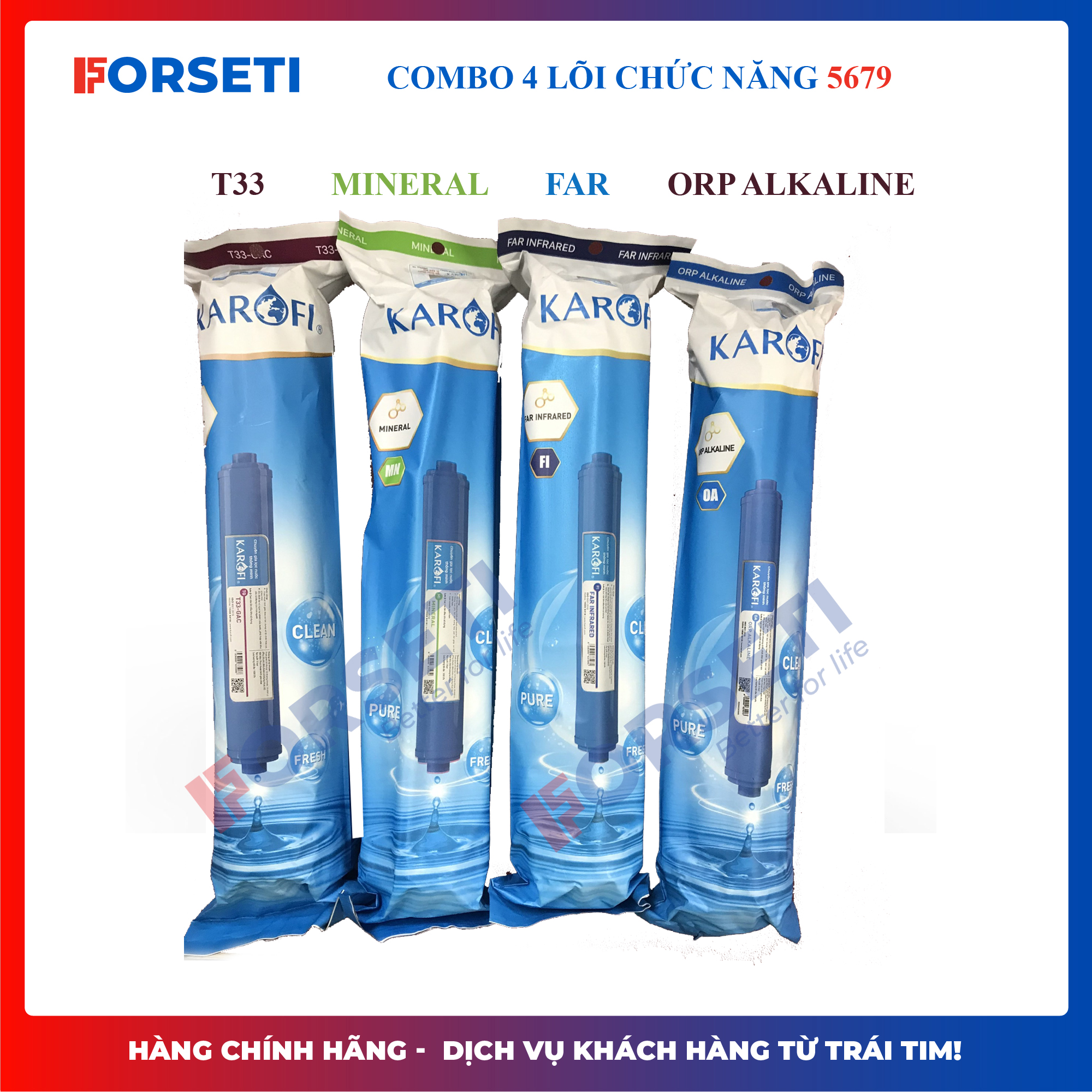 Combo 4 lõi lọc nước Karofi 5679 T33, Mineral, Far, Orp Alkaline - Hàng chính hãng Có Hóa đơn VAT