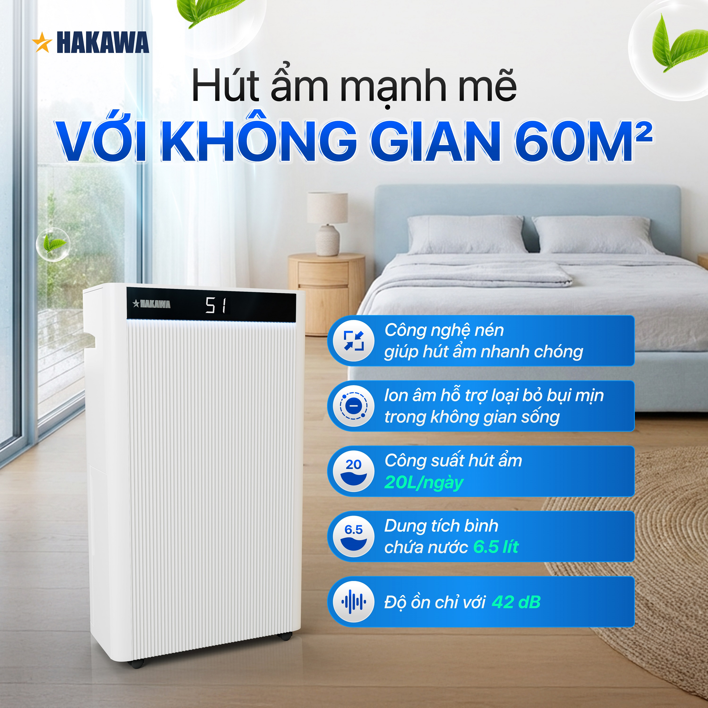 Máy hút ẩm Airdog Hakawa M320 Công Nghệ Khí Nén – Hút Nhanh, Giảm Ẩm Nồm, Dùng Cho Phòng 60m² - Hàng Chính Hãng