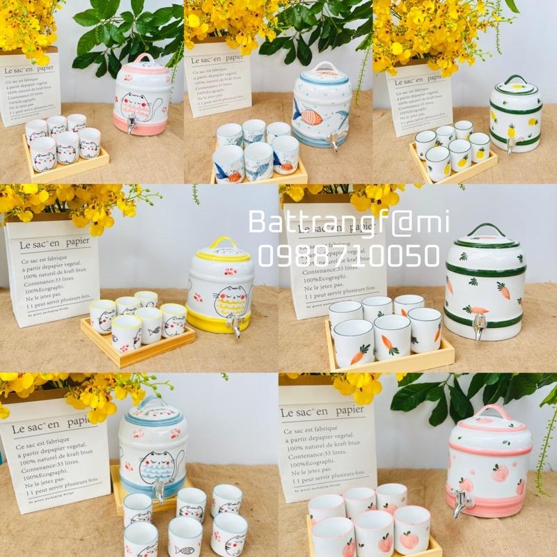 Bộ Bình uống nước,kèm cốc,kèm khay gỗ Bát Tràng
