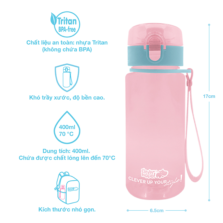 Bình Nước CLEVERHIPPO Sticker Diy - Hồng Aurora WB1102/PINK