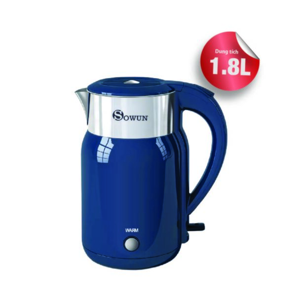 Ấm Siêu Tốc Chính Hãng SOWUN SW1601 1.8L, Chất Liệu INOX Nguyên Khối, Công Suất 1800W Đun Sôi Nước Nhanh