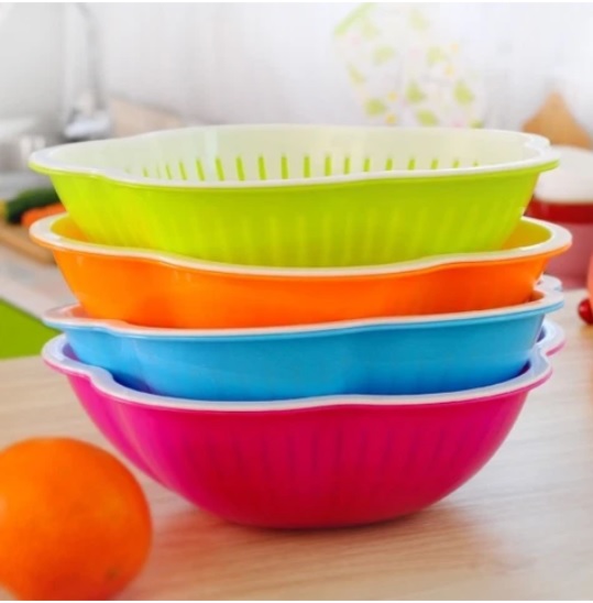 Bộ 2 rổ đựng rau quả hình hoa mai ( TẶNG MÓC KHÓA GỖ)
