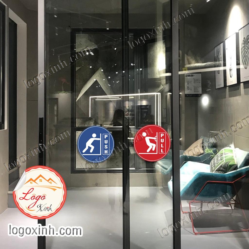 Bộ 2 Logo Dán Cửa Ra Vào, Sticker Kéo Đẩy Để Mở Cửa Song Ngữ Anh Việt Độc Đáo, Chống Nước, Độ Bền Trên 3 Năm