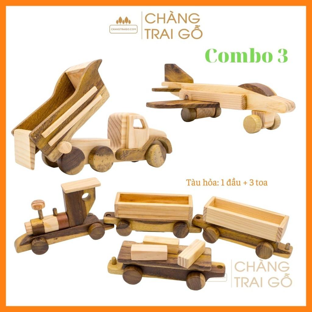 Combo 3 ( Tàu Hỏa, Máy Bay Chiến Đấu, Xe Ben) Đồ Chơi Gỗ Trẻ Em