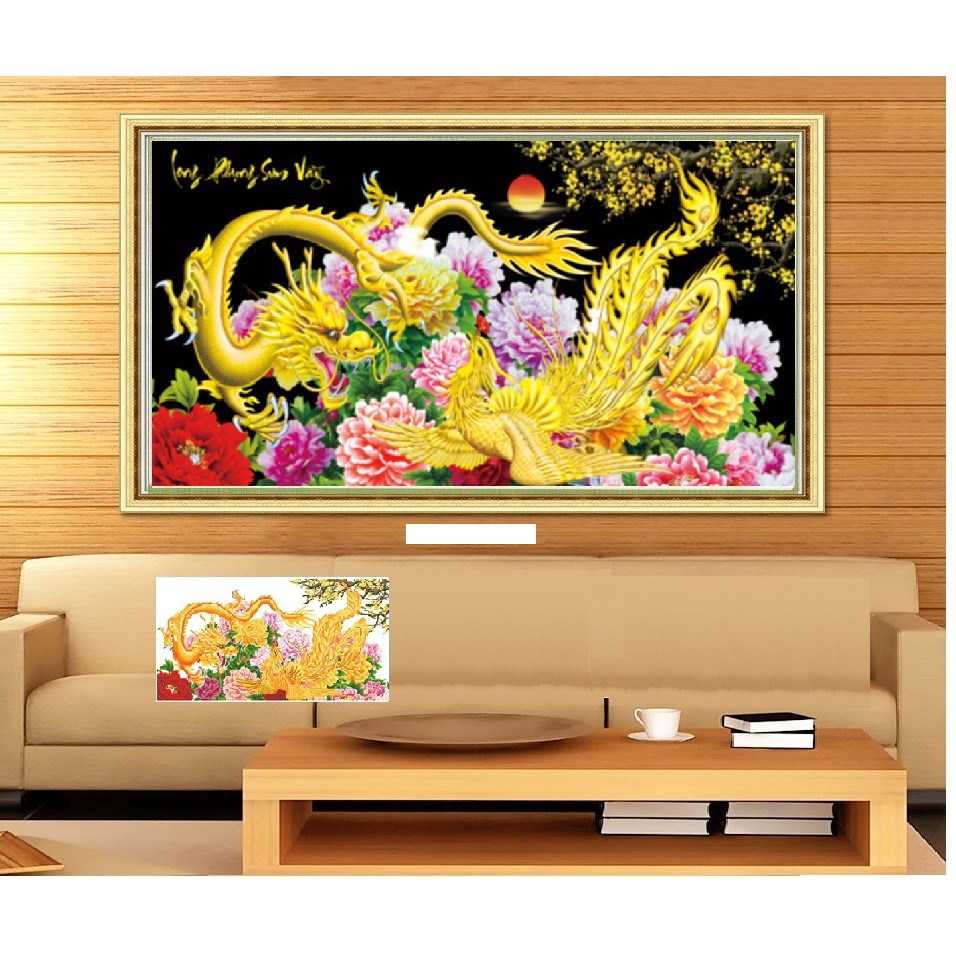 Tranh thêu chữ thập long phụng sum vầy LV3341 - 120 x 60 cm - chưa thêu