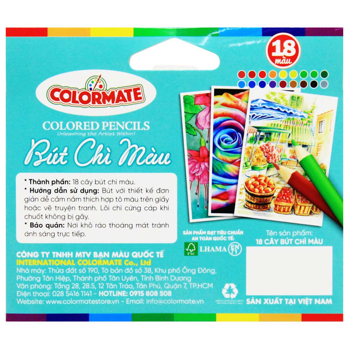 Colormate - Hộp Giấy 18 Cây Bút Chì Màu Ngắn