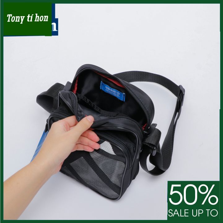 Tony tí hon - Túi đeo chéo EQT phụ liệu xịn chống thấm logo add in mặt trước phối lưới - màu đen