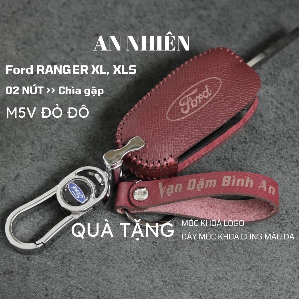 Bao da dành cho móc khoá bọc ốp chìa khóa xe ô tô Ford Ranger XL, XLS, da bò, nhiều màu, khâu thủ công Ford1B