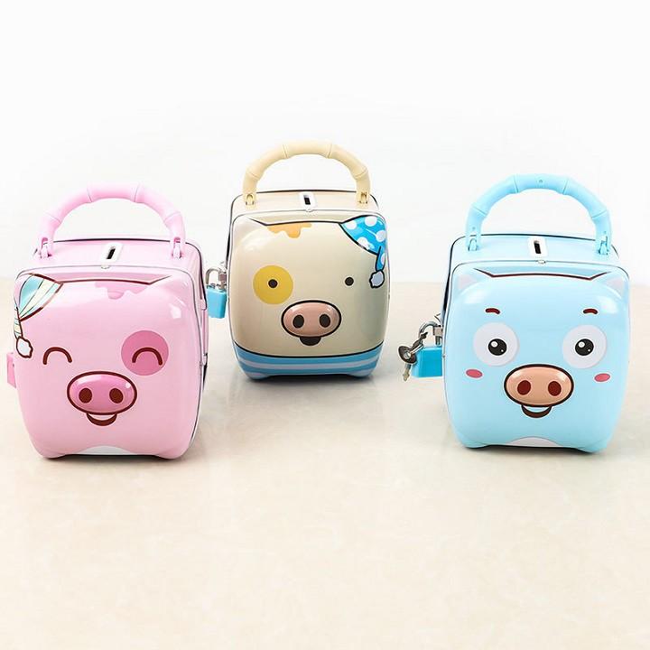 Két Sắt Mini Tiết Kiệm Có Khóa In Hình Heo Dễ Thương Cho Bé
