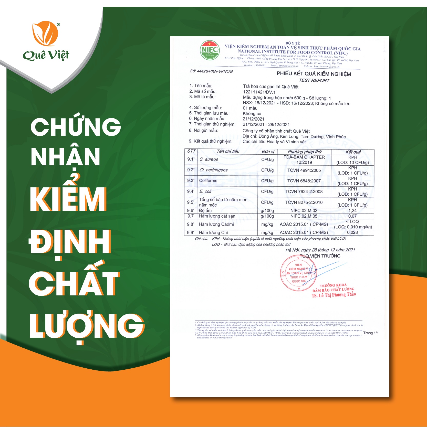 Combo 2 hộp Trà hoa cúc gạo lứt Quê Việt + bình đựng nước thanh nhiệt, ngủ ngon, điều hoà huyết áp (2 hộp x 600gr/hộp)