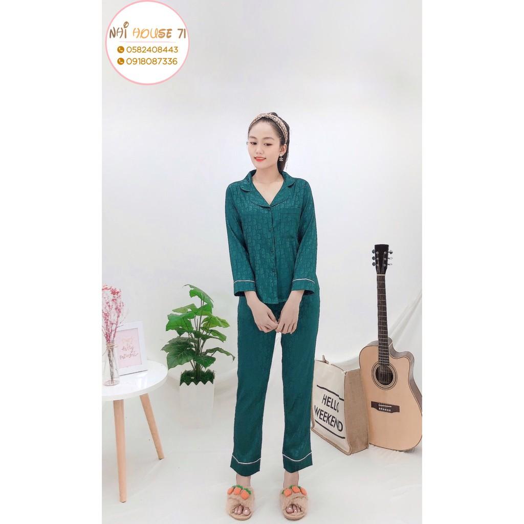 Bộ lụa Pijama NHIHOUSE71 Bộ Quần Dài Tay Dài Gấm Satin Dệt Chữ Nôi Sang Trọng