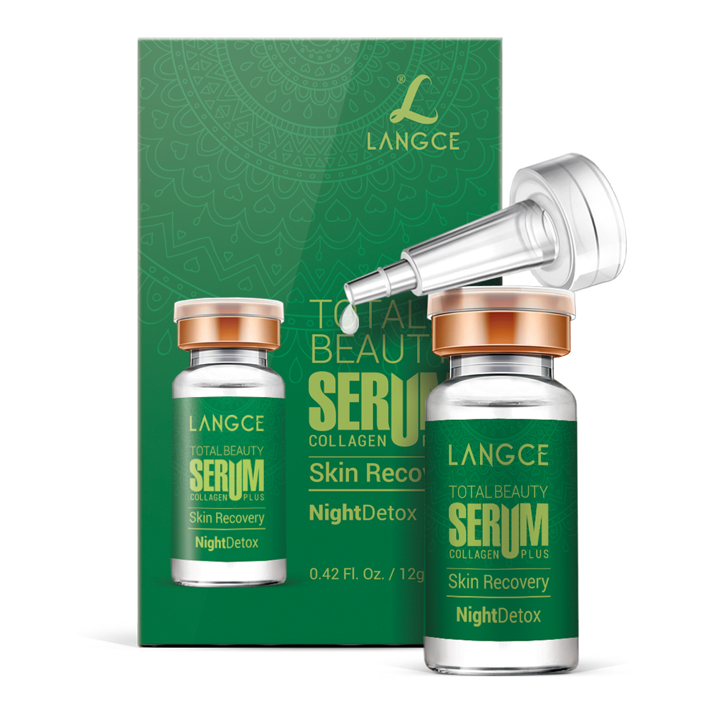 SERUM TOTAL BEAUTY COLLAGEN+ TẢO BIỂN XANH - NIGHT DETOX - THANH LỌC ĐỘC TỐ SE KHÍT LỖ CHÂN LÔNG 12ml LANGCE