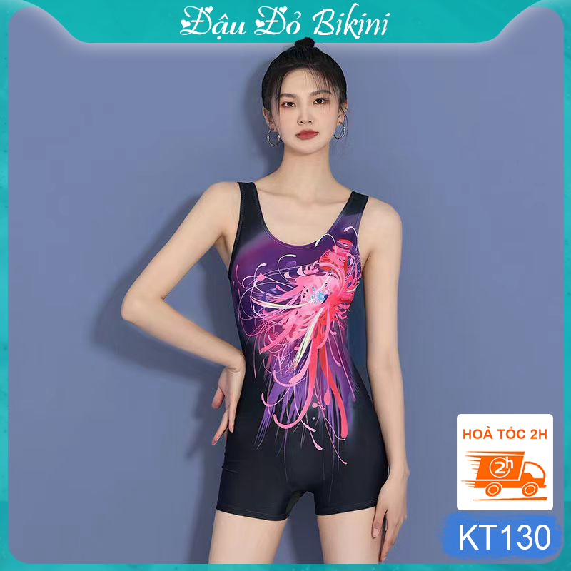Đồ bơi áo tắm liền thân quần đùi nữ trẻ trung rực rỡ, mẫu sexy tôn dáng, che bụng hoàn hảo, có size lớn big size cho bạn nữ mập béo | KT130
