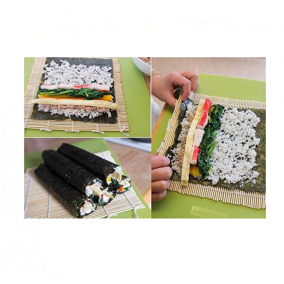 Mành tre cuộn cơm, kimbap, shushi hàng Nhật tặng muỗng và cà phê dừa