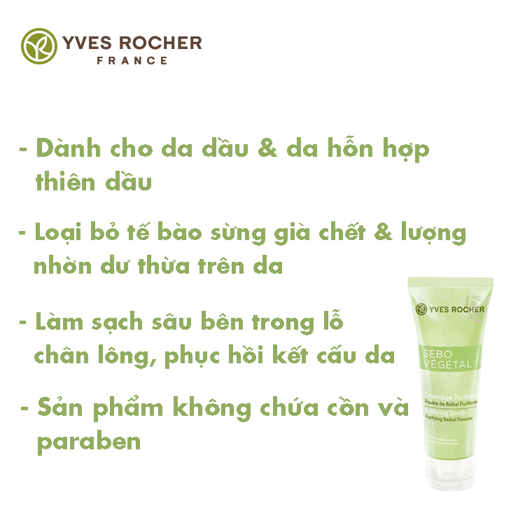 Combo Gel rửa mặt kiểm soát nhờn Yves Rocher Purifying Cleansing Gel 390ml + Tẩy tế bào chết kiểm soát nhờn Yves Rocher Sebo Vegetal Purifying 75ml