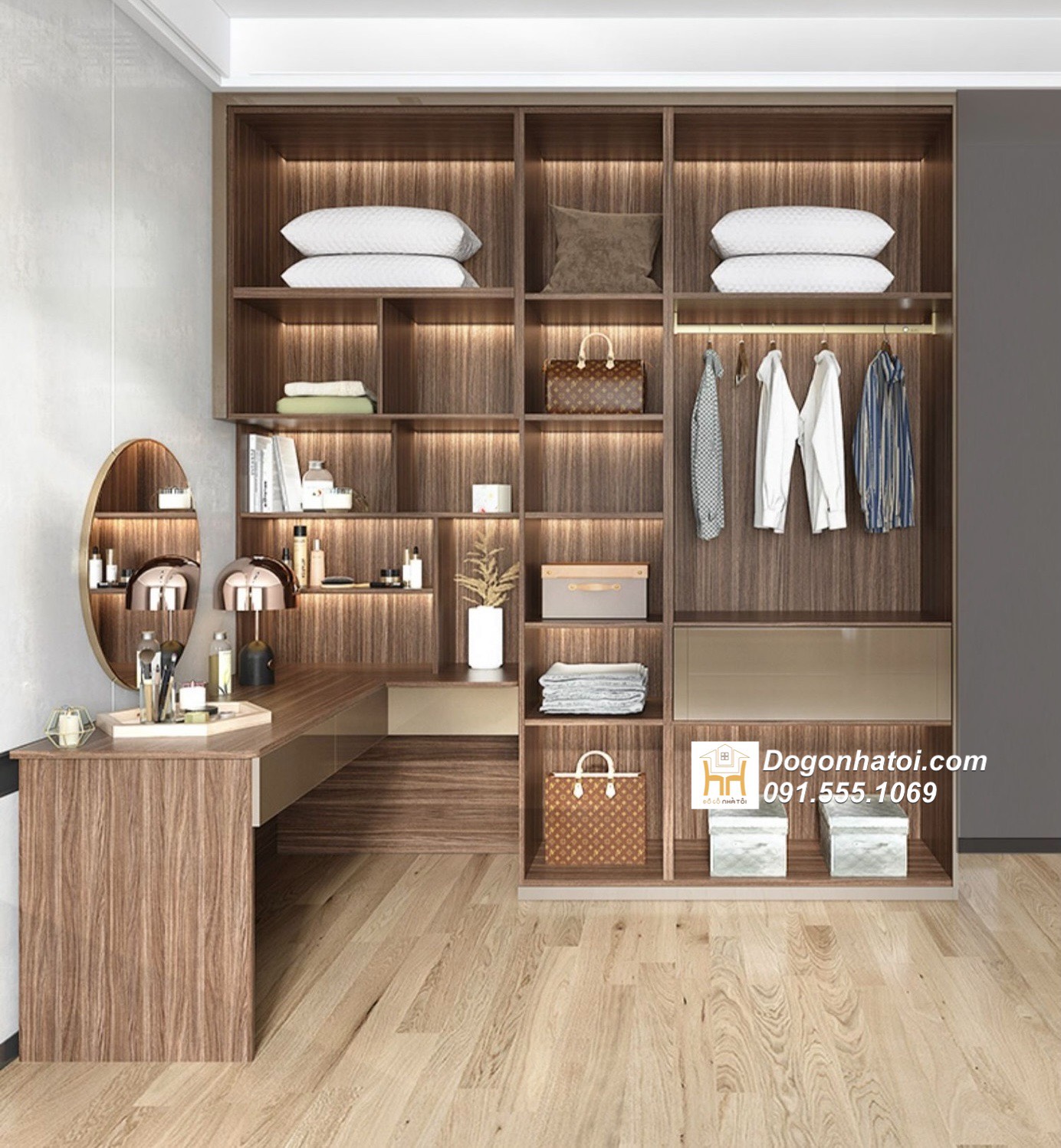 Tủ quần áo kết hợp bàn phấn gỗ công nghiệp đẹp - TA212