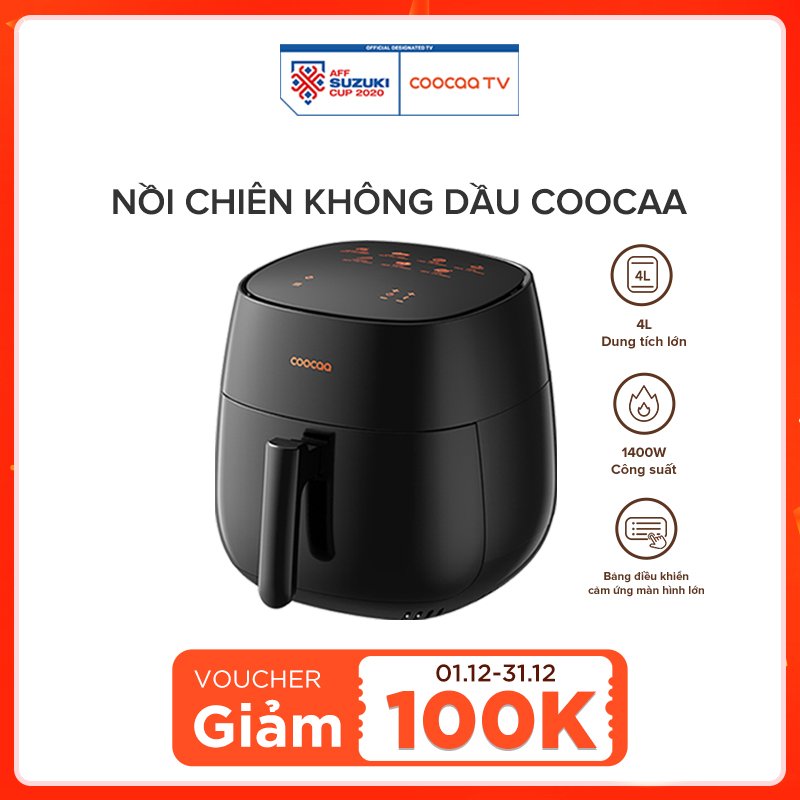 Nồi chiên không dầu 4L Coocaa AF-DE1 - Điều khiển điện tử cảm ứng - Công suất 1400W - Công nghệ nướng đối lưu - Hàng chính hãng