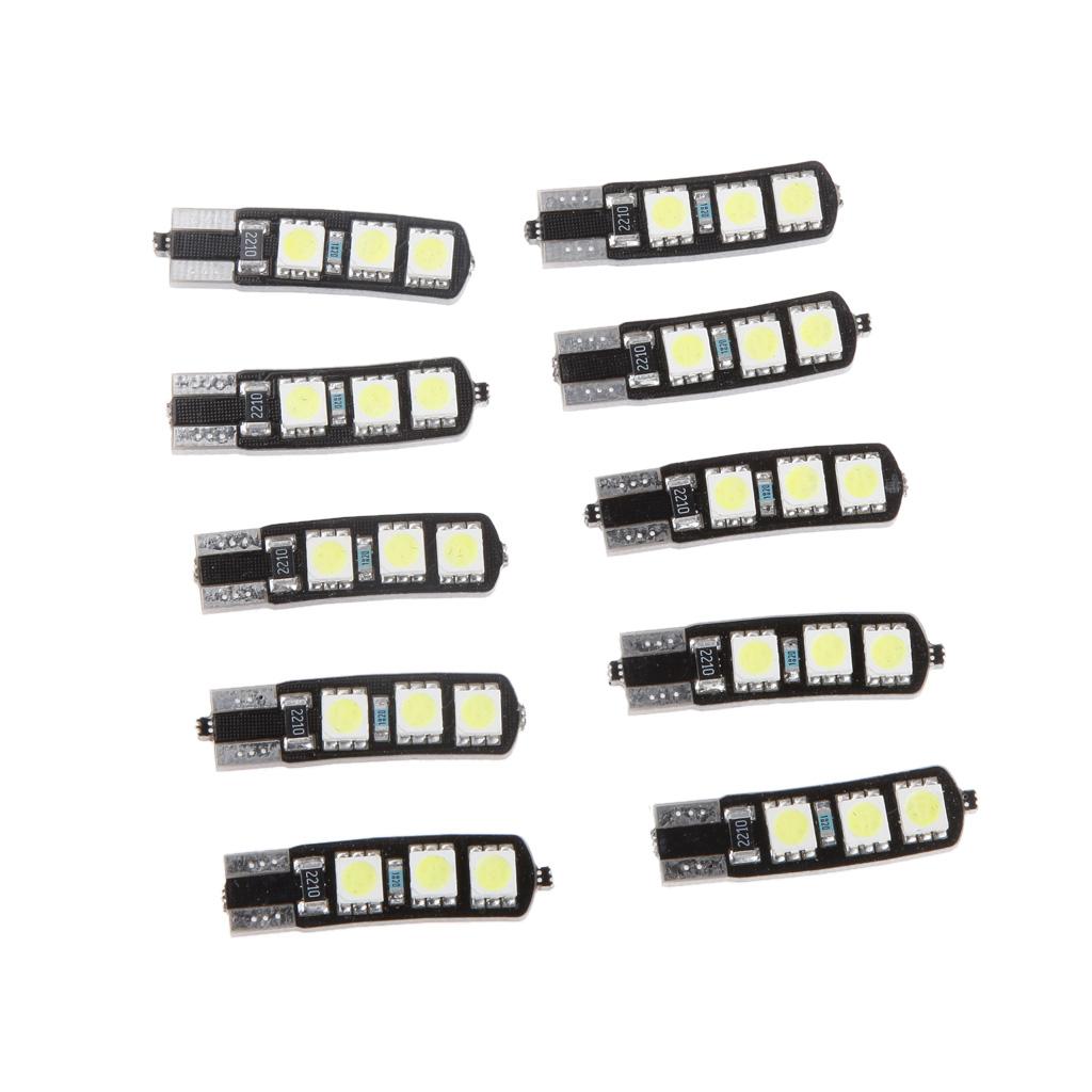 10pcs T10 5050 6SMD W5W LED Flashing Lamp Fire Warning Bulb Width Reading Tail - White