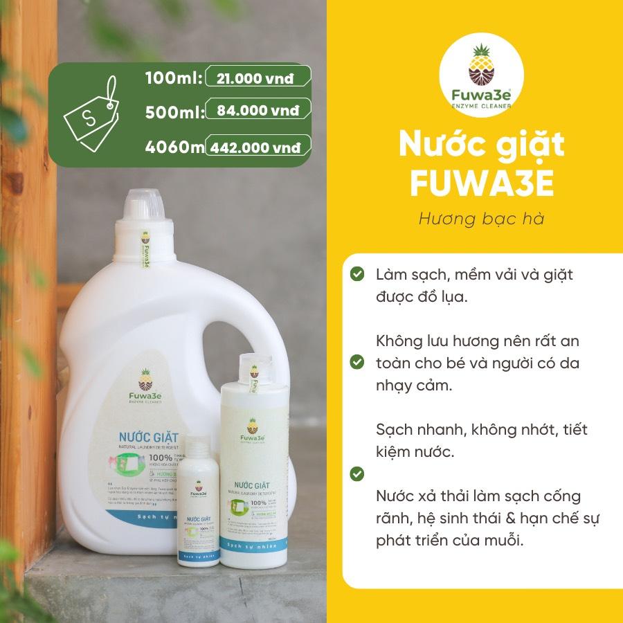 Nước giặt thiên nhiên FUWA3e organic Enzyme sinh học an toàn cho da nhạy cảm chuyên dùng giặt quần áo đồ lót, đồ em bé 100ml