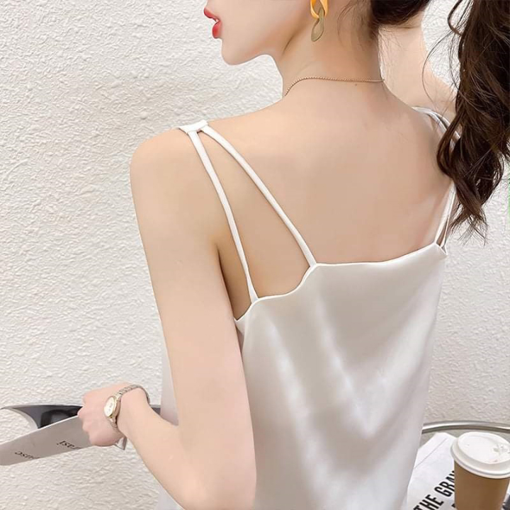 Áo Hai Dây Cổ Tim Mặc Trong Vest blazer kiểu nữ freesize Vải Lụa Satin Mịn ,Thoáng Mát New Design AO0003