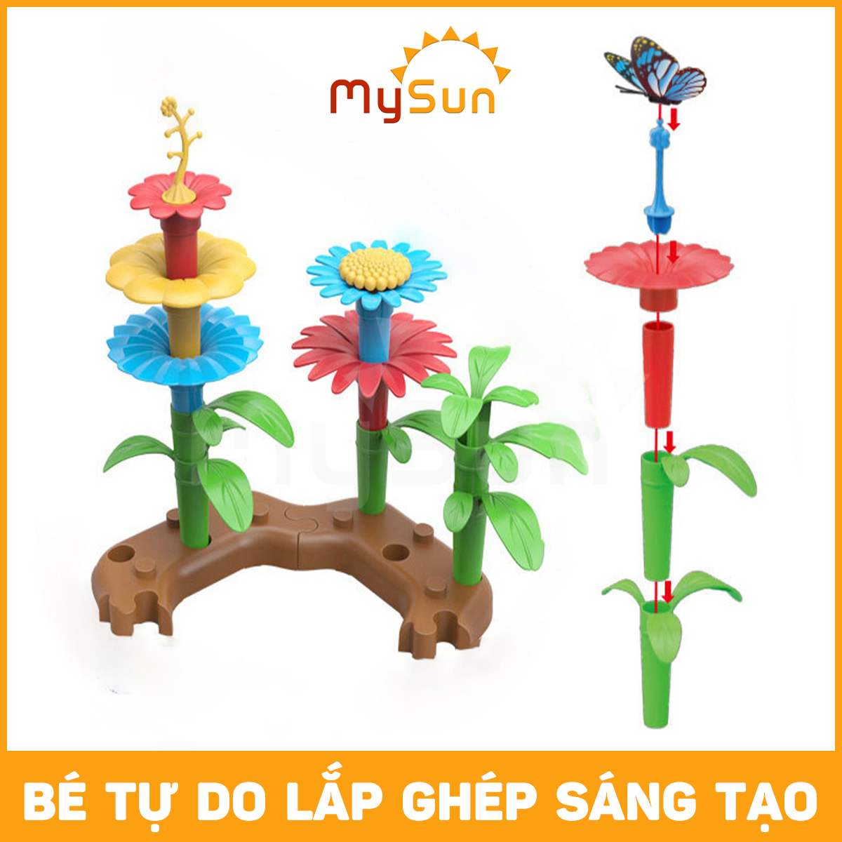 Bộ đồ chơi lắp ráp ghép HOA mô hình cho bé trai gái 2 3 4 5 tuổi phát triển trí tuệ MySun