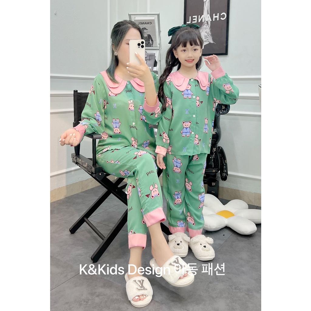 Đồ bộ ngủ bé gái, bộ pijama dài tay cho bé size 16-30kg chất lụa satin mềm mát