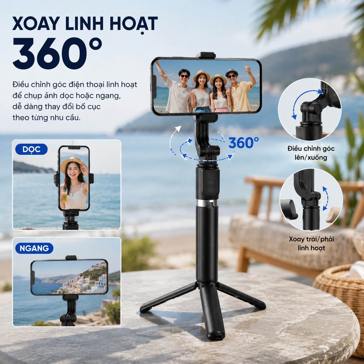 Gậy chụp hình selfie kiêm tripod xoay 360 độ AI thông minh WIWU Wi-SEO18 cho iPhone, samsung - Tripod 3 Chân, Remote Tháo Rời, Kéo Dài 91cm, Gập Gọn 15.5cm, Xoay 360°, Cho Điện Thoại 4.7-6.9 Inch - Hàng nhập khẩu