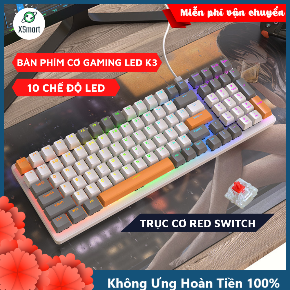 Bàn Phím Cơ Cao Cấp K3 Premium Gaming Nhiều Chế Độ Led Cực Đẹp, Trục Cơ Học Red Switch Dùng Cho Máy Tính, Laptop-HÀNG CHÍNH HÃNG