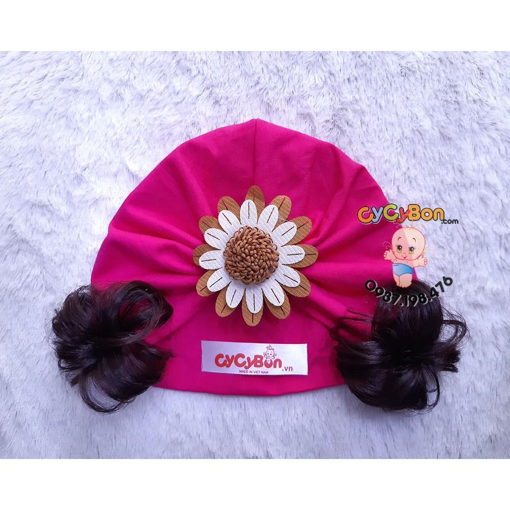 Nón Turban Chất Thun Cotton Bao Co Giãn Kèm Tóc Giả  Cho Bé Gái