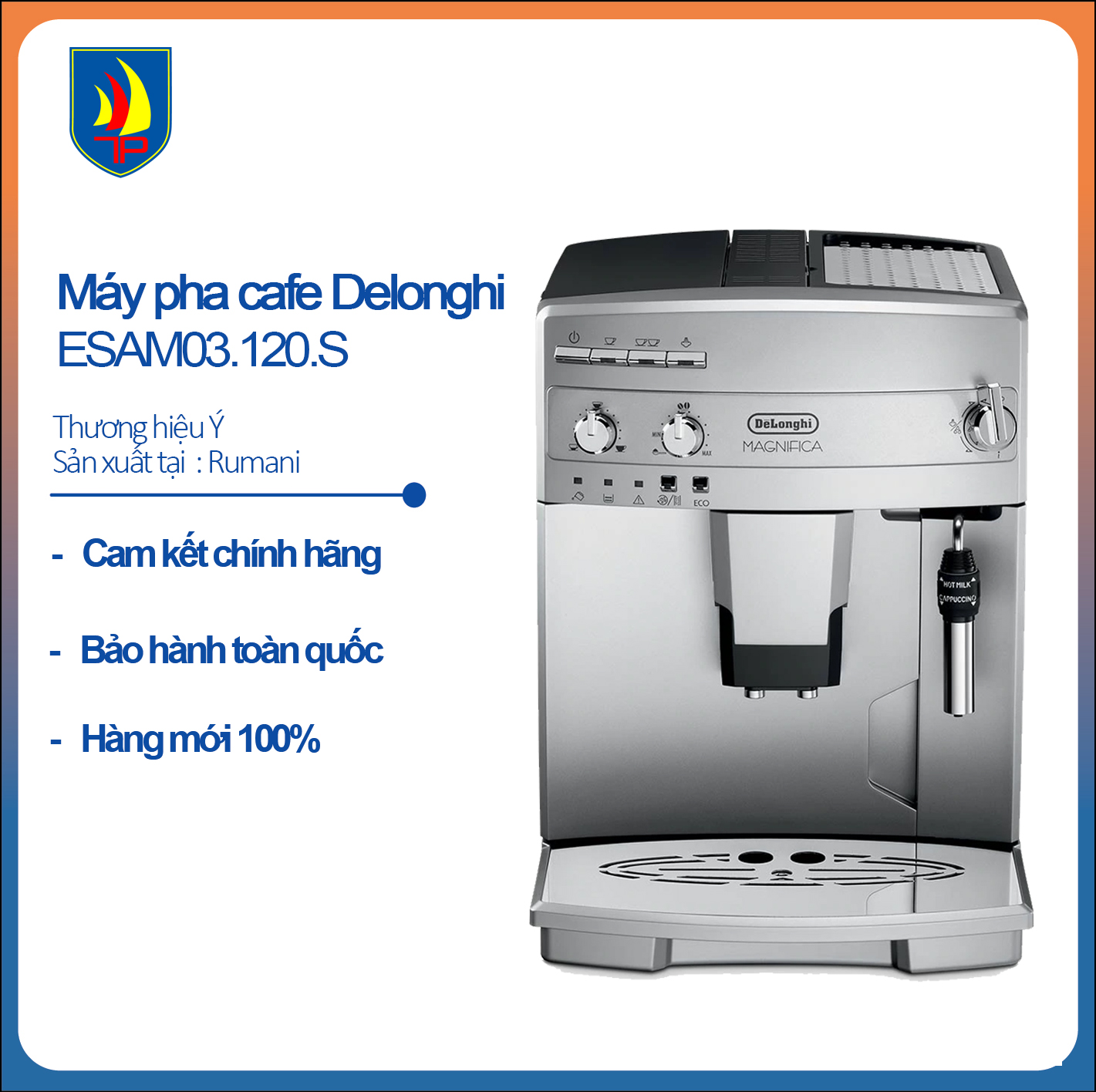 Máy Pha Cà Phê Tự Động Delonghi ESAM03.120.S (1450W) - Bạc - Hàng Chính Hãng