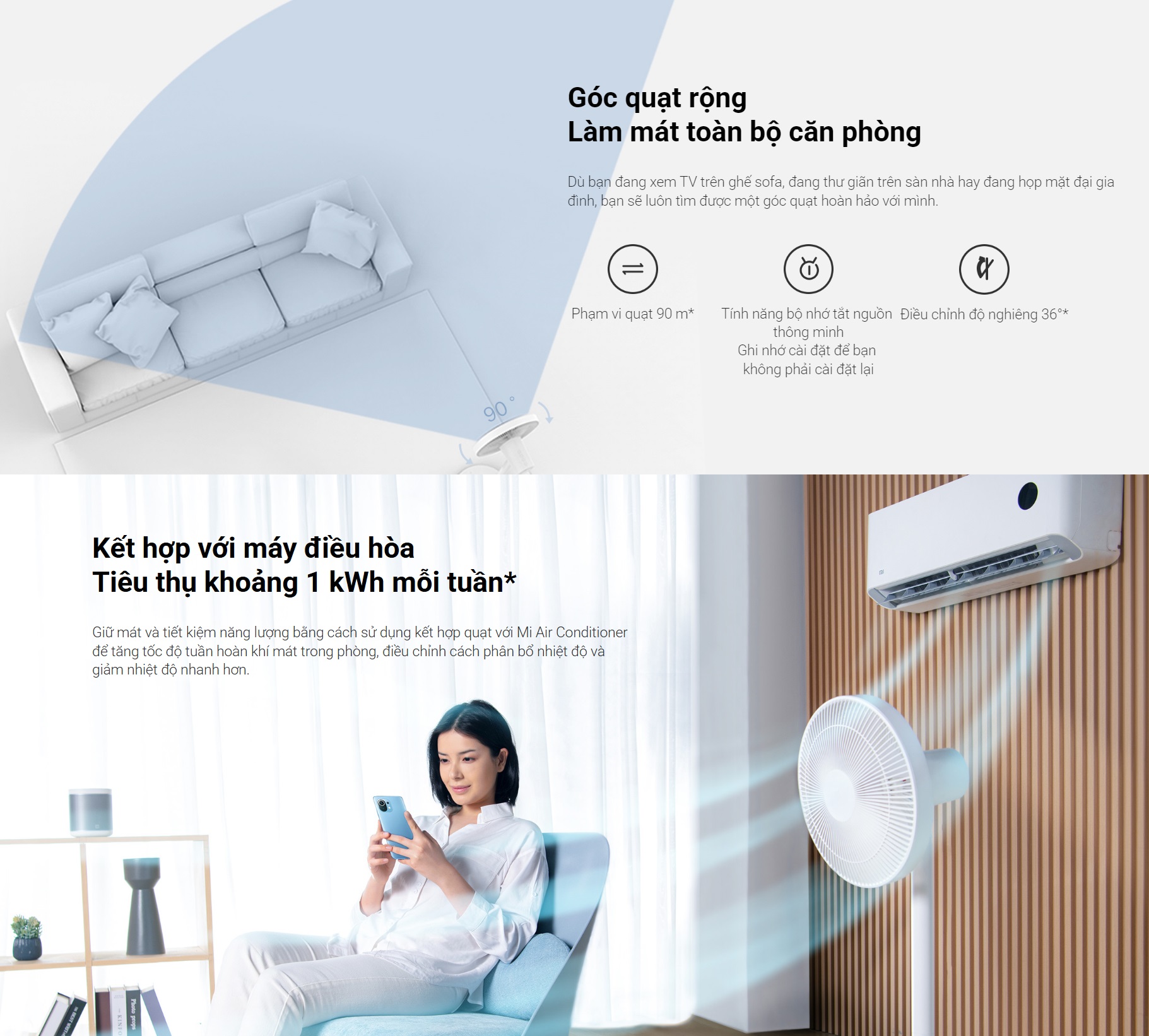 Quạt Thông Minh Xiaomi Mi Smart Standing Fan 2 Lite EU | Điều Khiển Thông Minh Bằng Giọng Nói | Hàng Chính Hãng