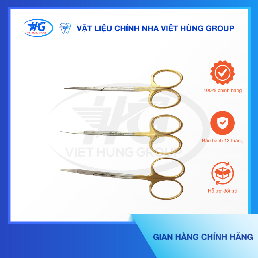 Kéo Cắt Chỉ Cán Vàng TC PMC - VIỆT HÙNG GROUP - Cong đầu &amp; Cong cán