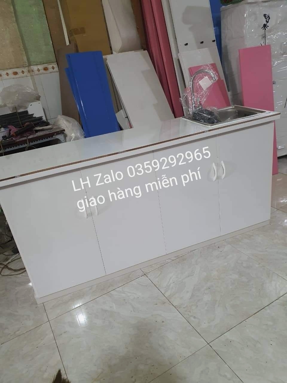 Tủ bếp mini nhựa đài Loan mặt gạch có chậu rửa