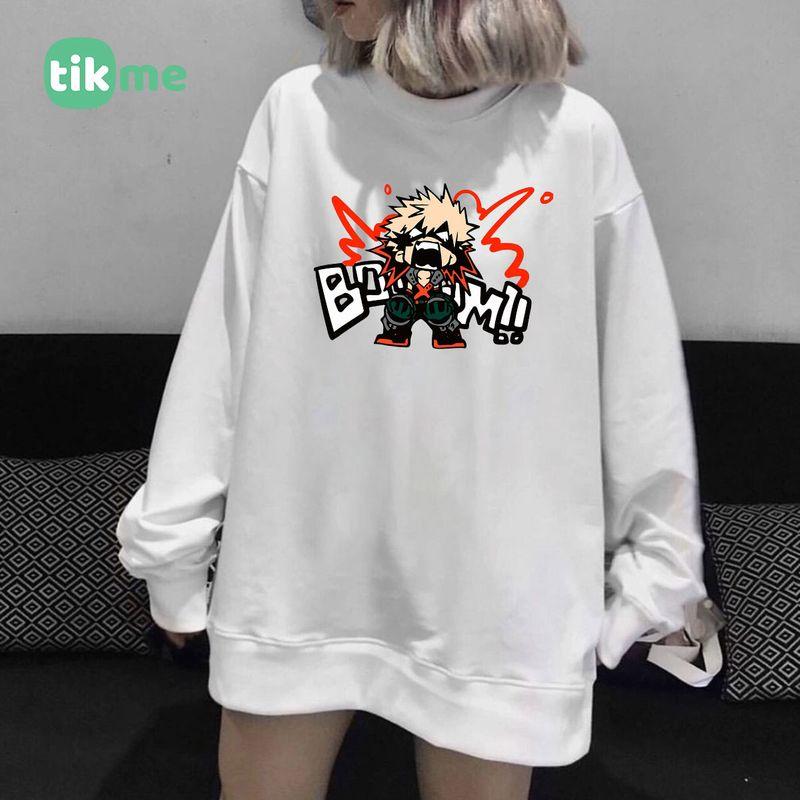 Áo nỉ sweater dáng rộng My Hero Academia Katsuki Bakugo size XS-2XL