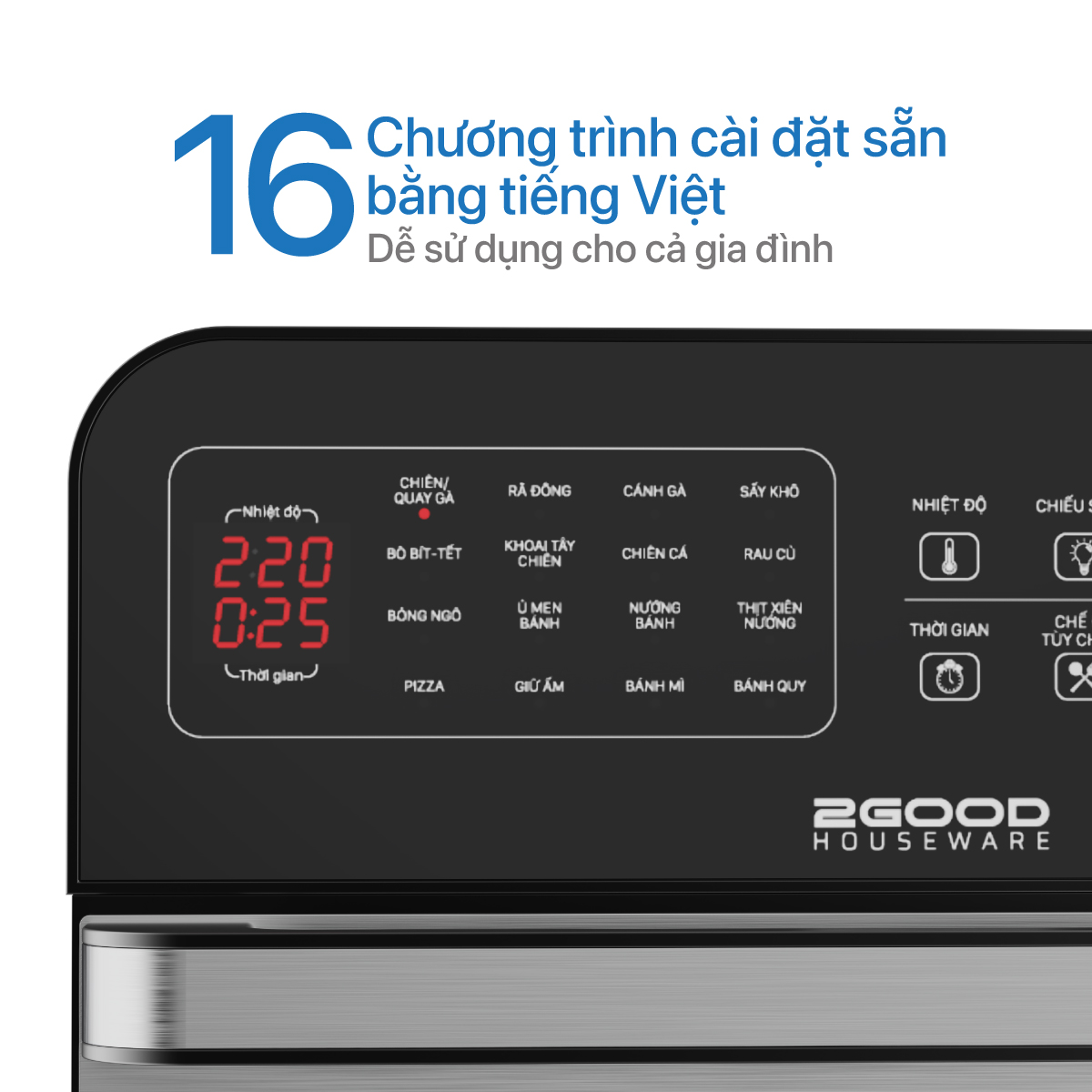 Nồi Chiên Không Dầu 2GOOD Vortex S-20, Lõi Inox 304BA bóng (14.5L) - Hàng Chính hãng