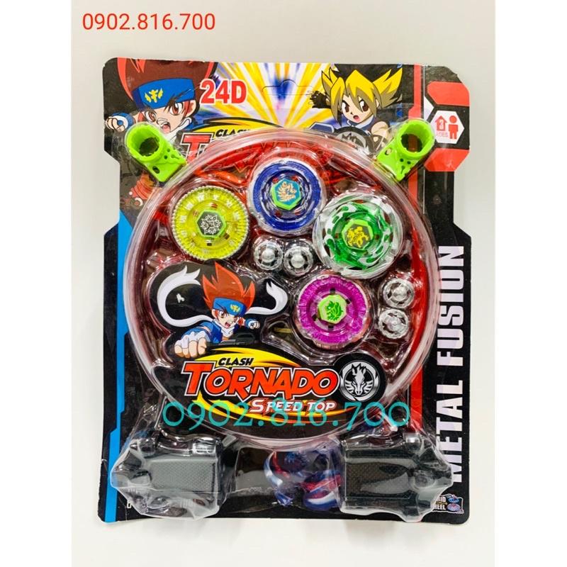 Bộ Con Quay Chiến Thần Vô Địch Nado Clash TORNADO Có Bàn Đấu Nado Beyblade Vô Cực Vòng Xoay Thần Tốc 4 con