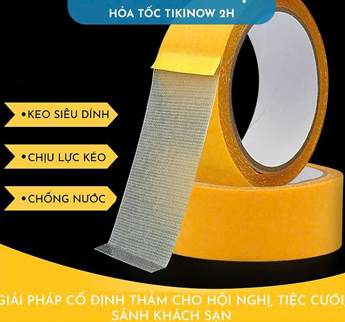 10mm*10m COMBO 2 CUỘN Keo 2 Mặt Sợi Thủy Tinh Cường Lực Dán Thảm Trải Sàn, Keo Chống Nước, Không Để Vết Keo