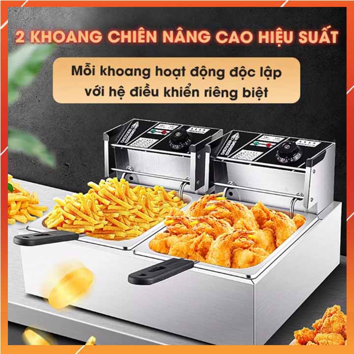 Bếp Chiên Nhúng Điện Đa Năng Dung Tích 12Lít 2 Rổ Nhúng, Máy Chiên Gà Rán, Khoai Tây, Cá Viên-Hàng Nhập Khẩu