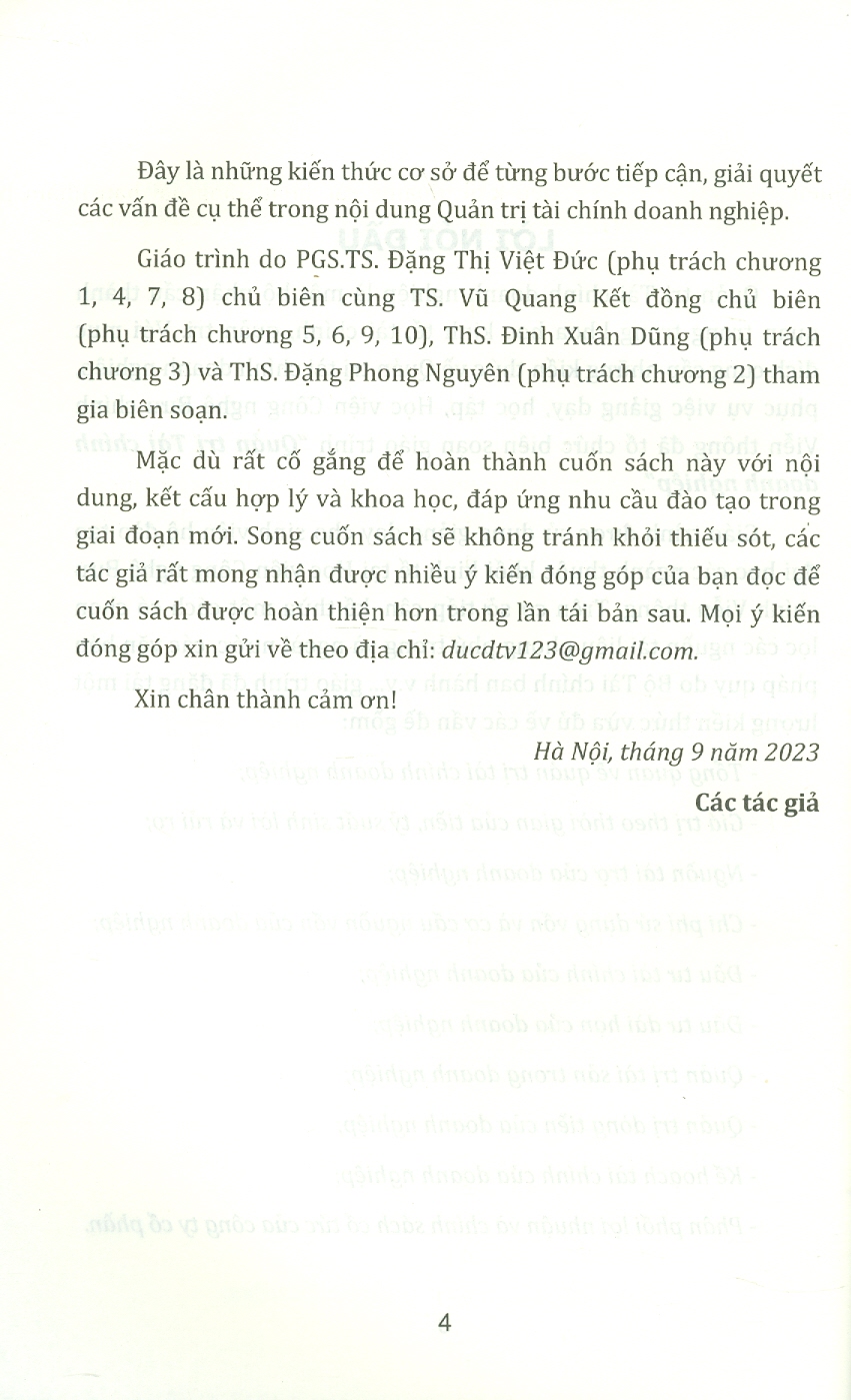 Giáo Trình Quản Trị Tài Chính Doanh Nghiệp - Học Viện Bưu Chính Viễn Thông (PGS.TS. Đặng Thị Việt Đức &amp; TS. Vũ Quang Kết đồng chủ biên)