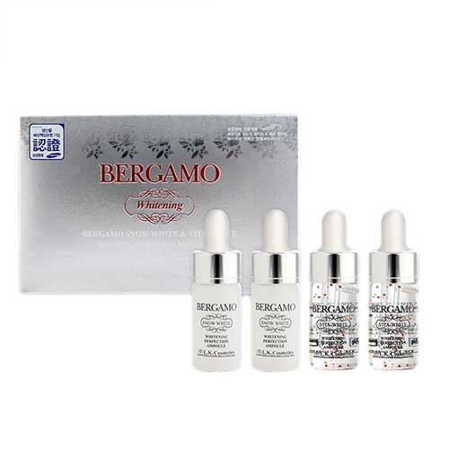 Serum Bergamo Snow White &amp; Vita White Whitening bộ 4 ống (hộp trắng)