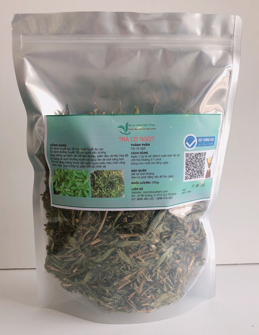 Trà cỏ ngọt - Dùng thích hợp cho người tiểu đường -  Cỏ ngọt sấy khô thơm và sạch - Gói 100g