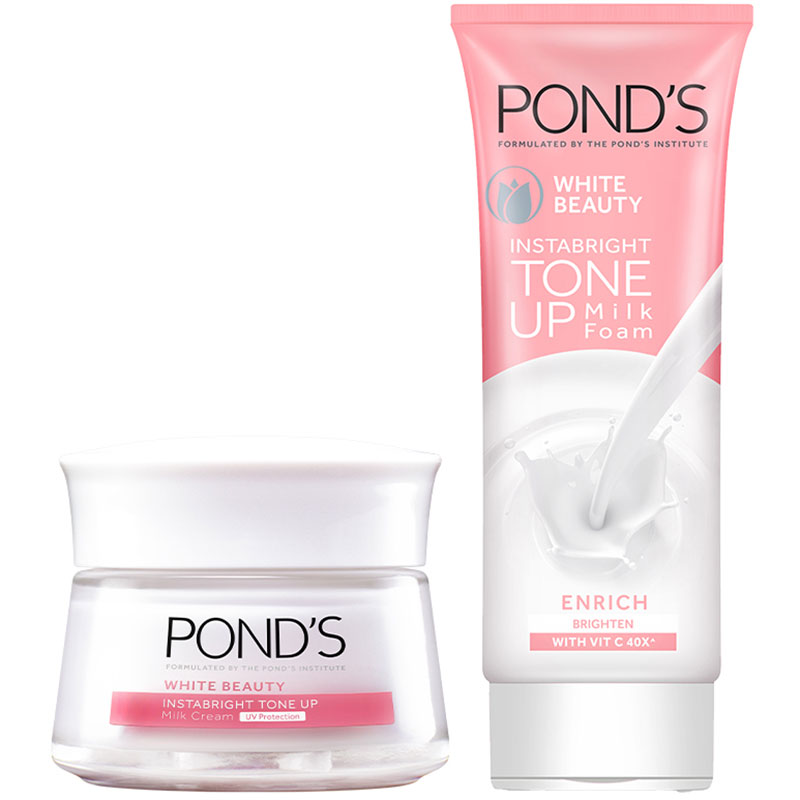 Combo Kem Sữa Rửa Mặt Dưỡng Trắng Nâng Tông Pond'S White Beauty 100G Và Kem Sữa Dưỡng Trắng Nâng Tông Pond'S White Beauty Tone Up 50G