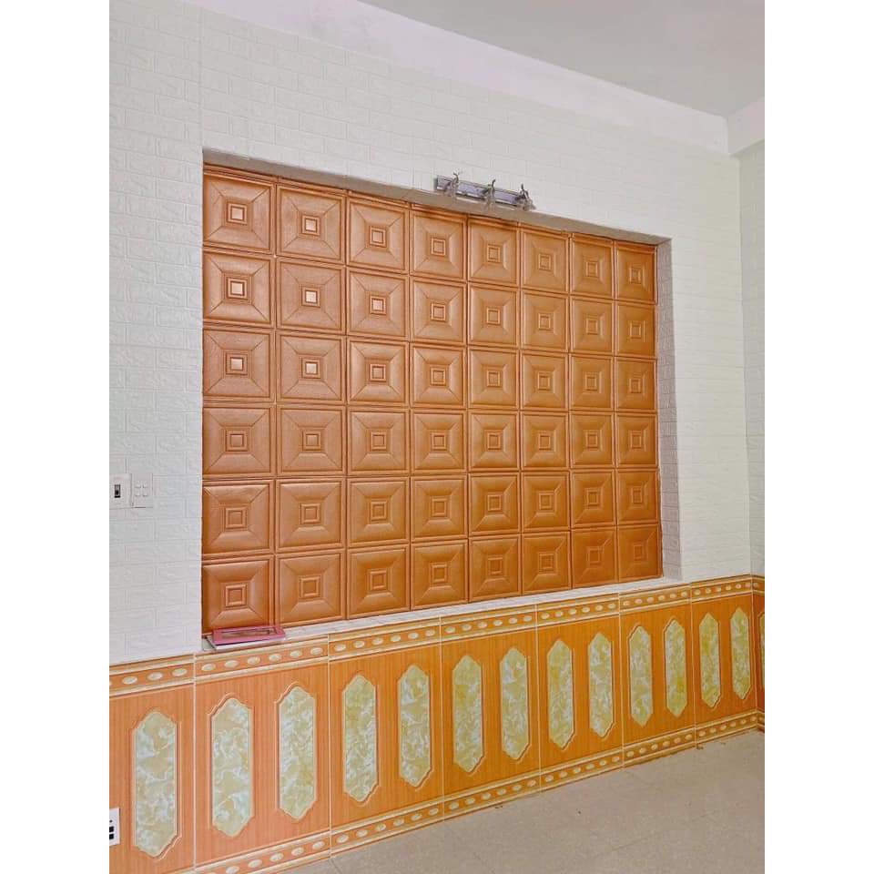 Bộ 5 Tấm Xốp Dán Tường Da Ô Vuông, Da P3 Nâu Đồng