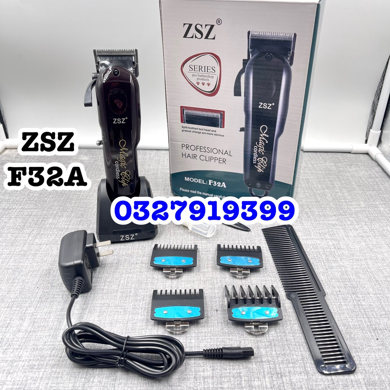 Tông đơ cắt tóc chuyên nghiệp lưỡi kép F32 - tặng Dock sạc