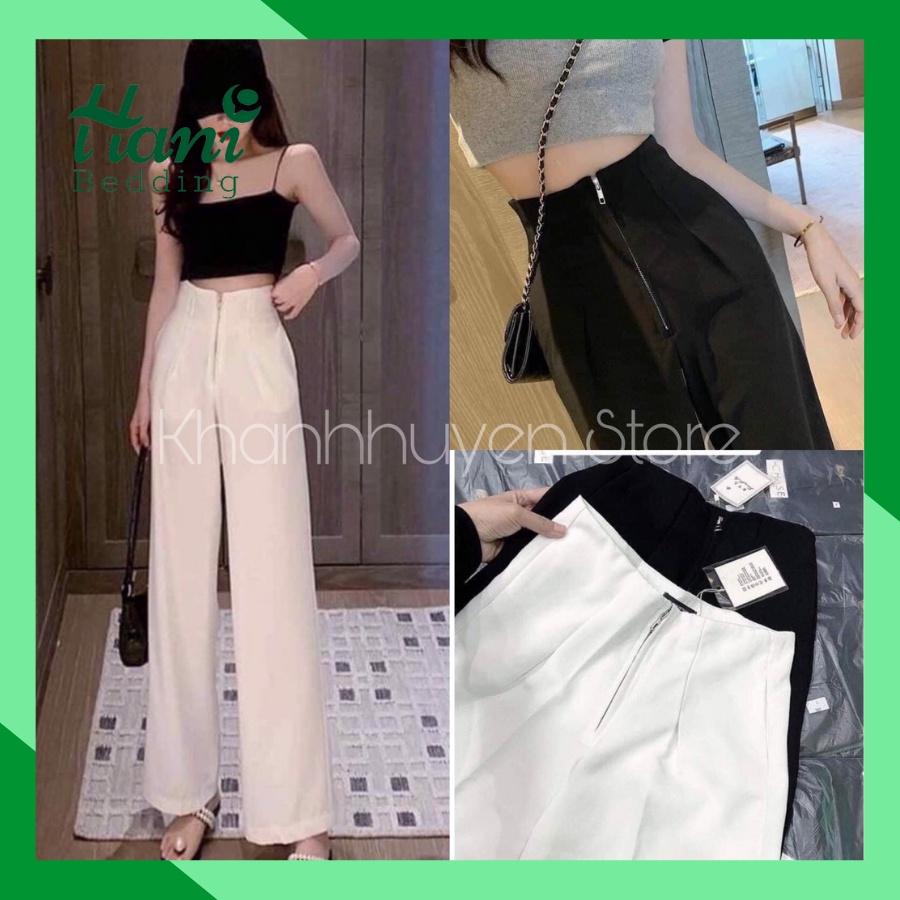 Quần suông nữ dáng culottes cạp liền khóa giữa,quần ống rộng khóa nổi KH79