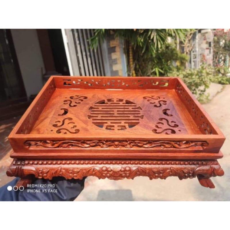 Khay trà rồng chầu, bàn trà chân quỳ gỗ hương