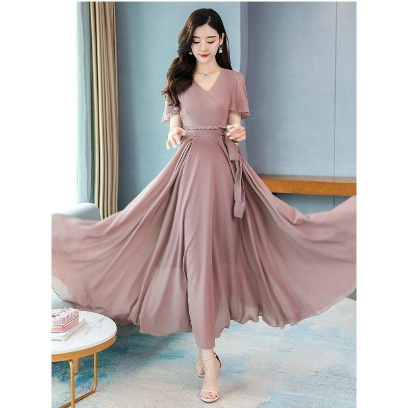 ĐẦM MAXI BÈO EO CỔ V